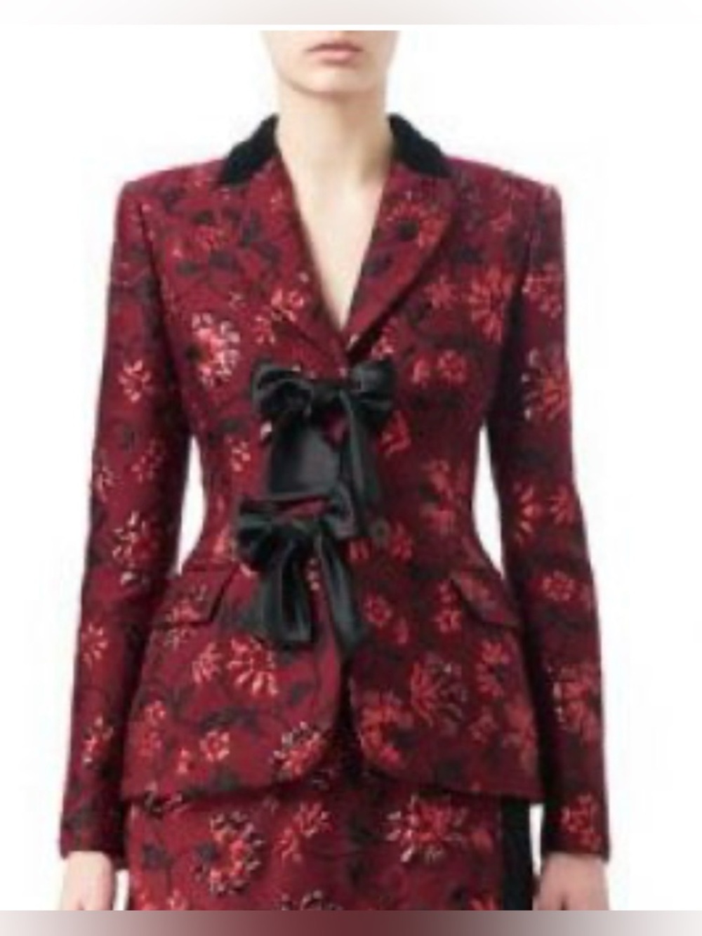 Altuzarra Red Floral Brocade Blazer with Black Satin Bows - Picture 2 of 9